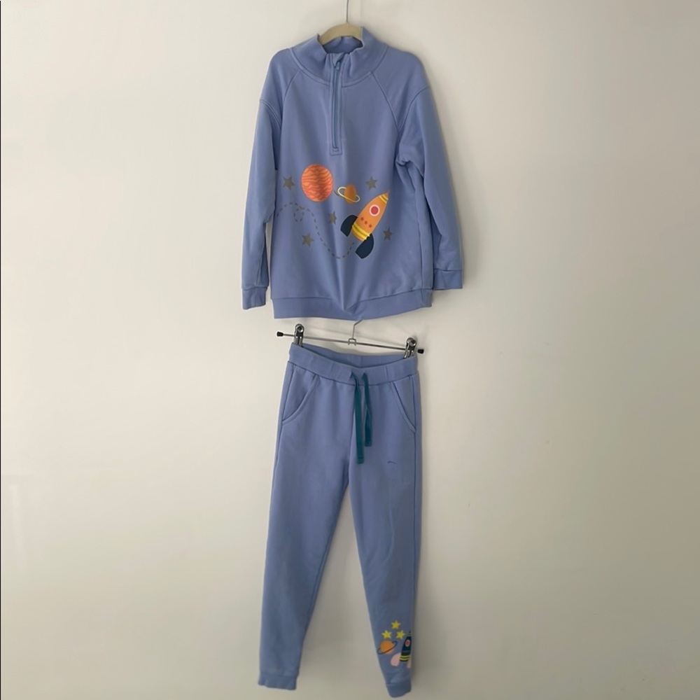 Piccolina Space-Themed Blue Tracksuit Set Sweater & Pants 7 years